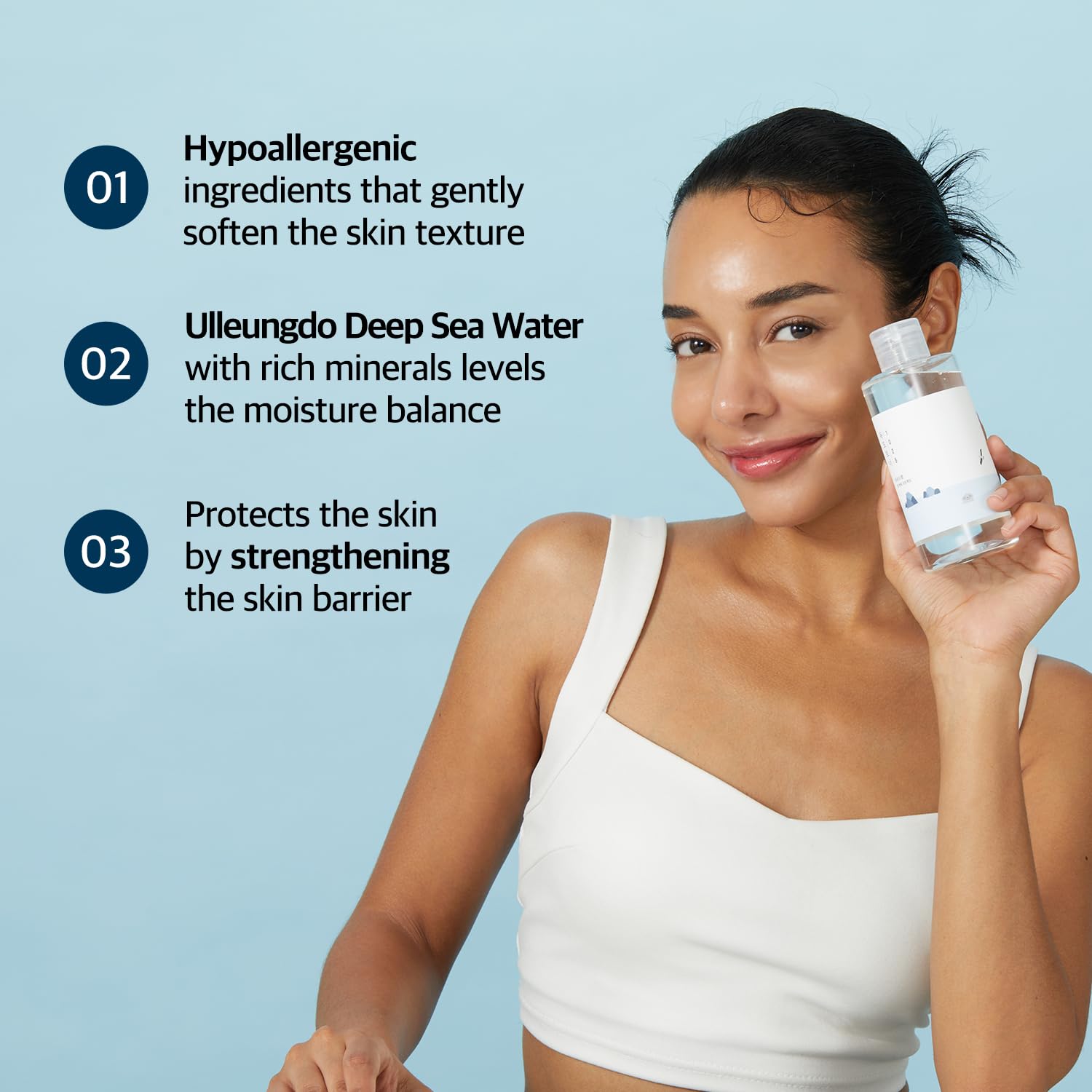 ROUND LAB Dokdo Toner ingredients layout emphasizes gentle, skin-friendly formula.