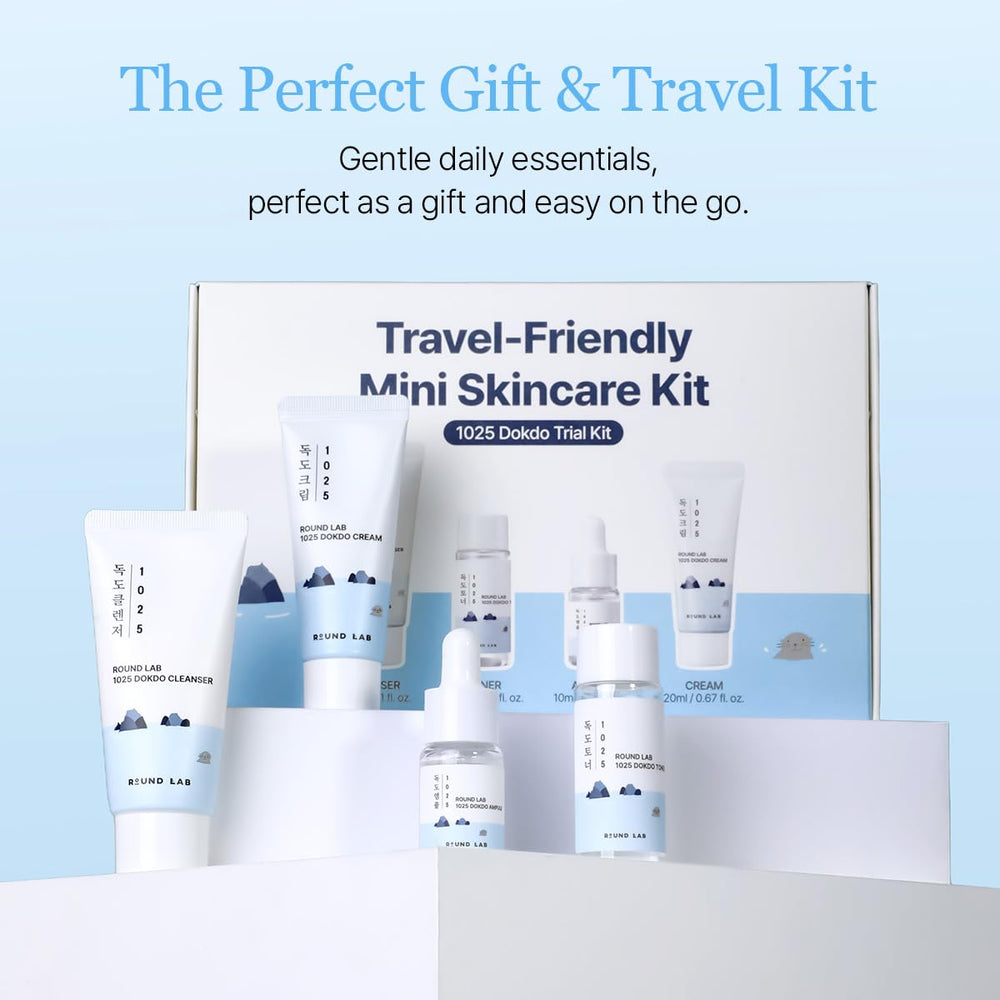 ROUND LAB Dokdo travel bag compact display for on-the-go routine.