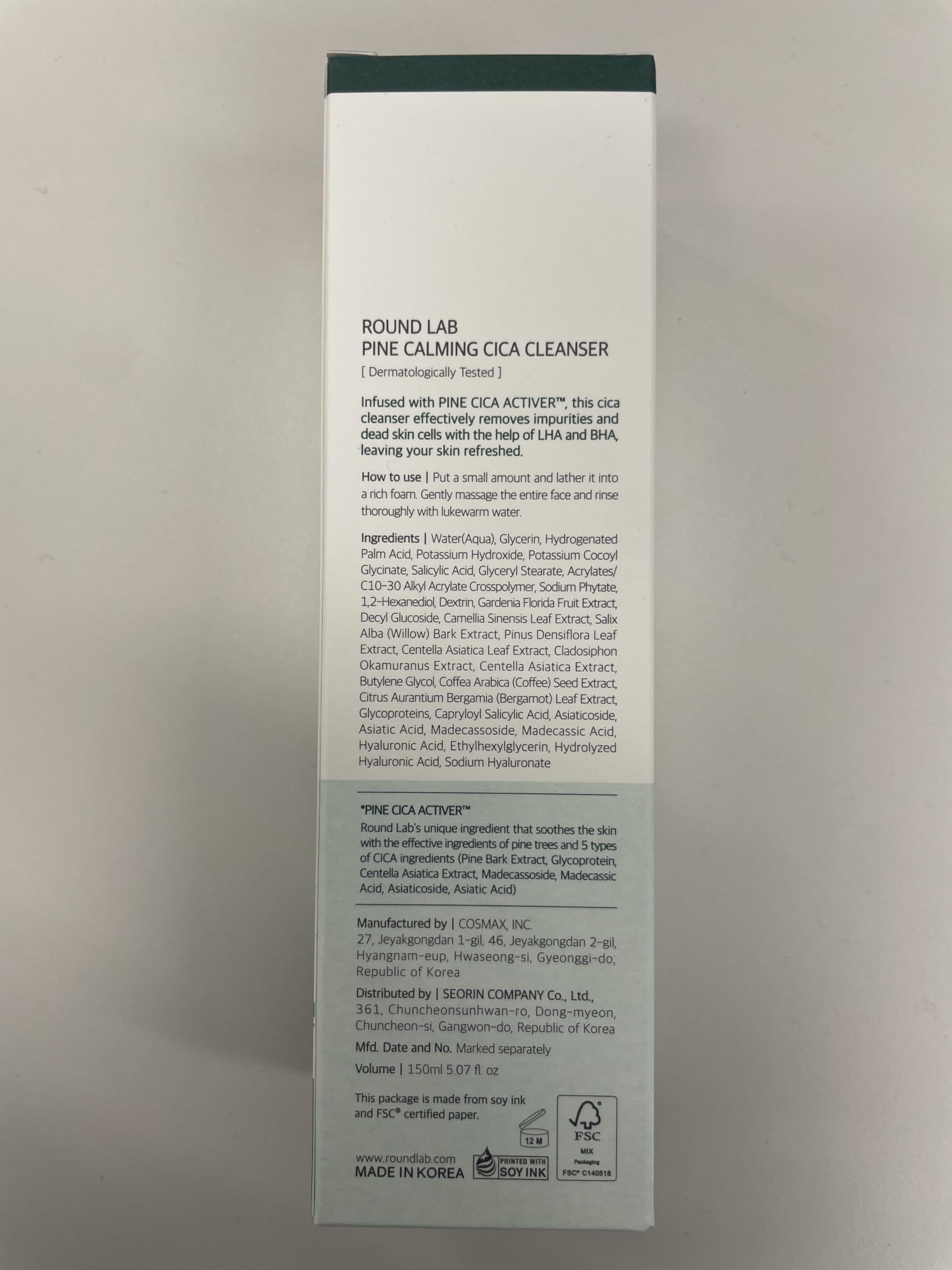 ROUND LAB Pine Calming Cica Cleanser application routine promoting gentle cleansing.