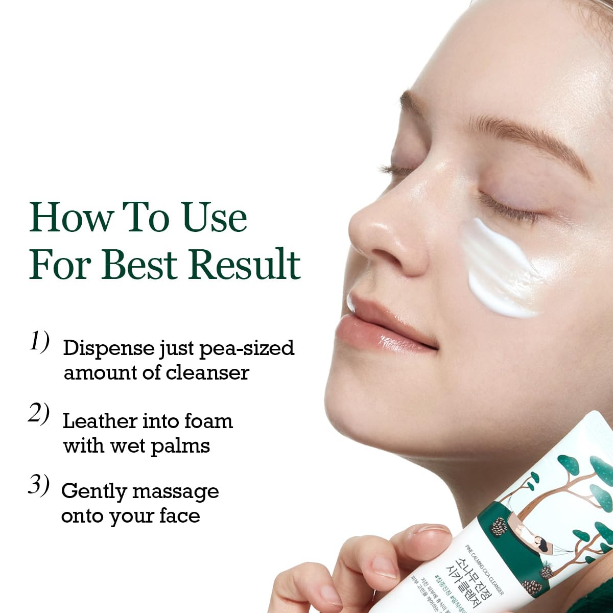 ROUND LAB Pine Calming Cica Cleanser on bathroom counter for daily cleansing routine.