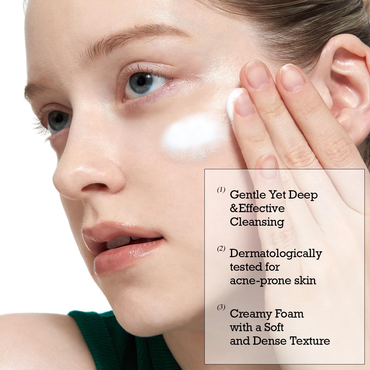 ROUND LAB Pine Calming Cica Cleanser closeup of ingredients like salicylic acid and hyaluronic acid.