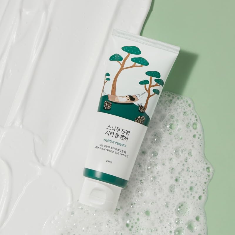ROUND LAB Pine Calming Cica Cleanser foamy-lather, delivering a refreshing cleanse.
