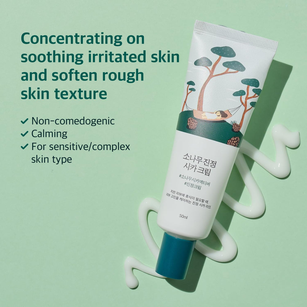 ROUND LAB Pine Calming Cica Cream texture-watery-gel close-up indicates quick absorption
