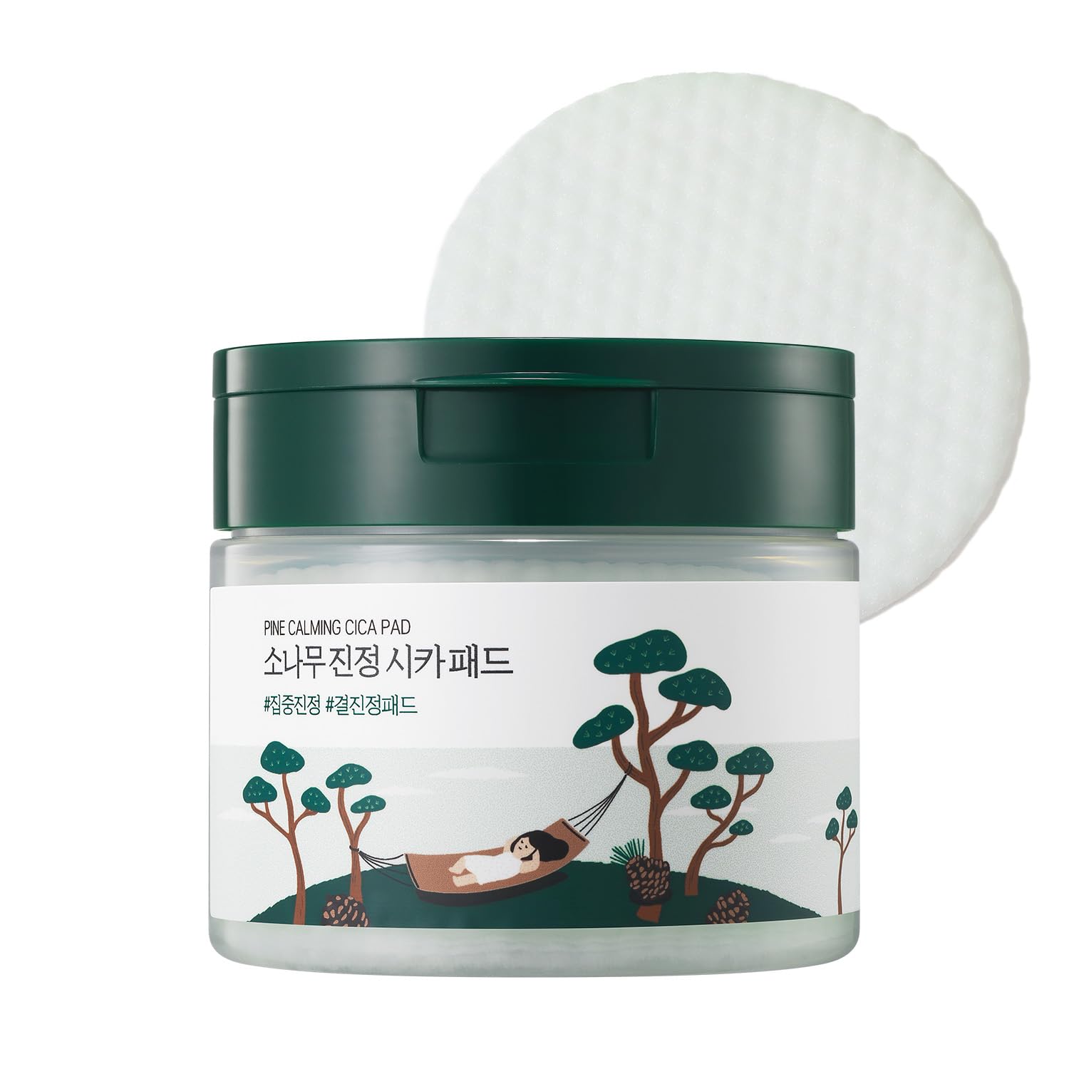 ROUND LAB Pine Calming Cica Pad packshot illustrating cooling relief for irritated skin.