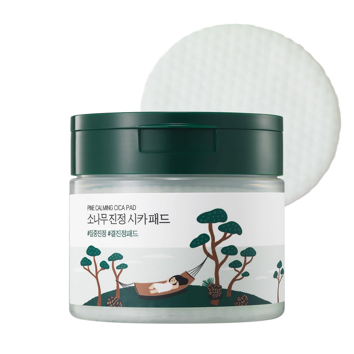 ROUND LAB Pine Calming Cica Pad packshot illustrating cooling relief for irritated skin.