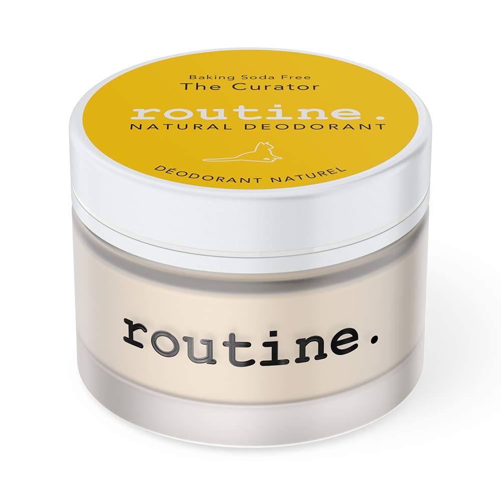 Routine Curator ingredients infographic highlights magnesium and nourishing butters for skin balance.