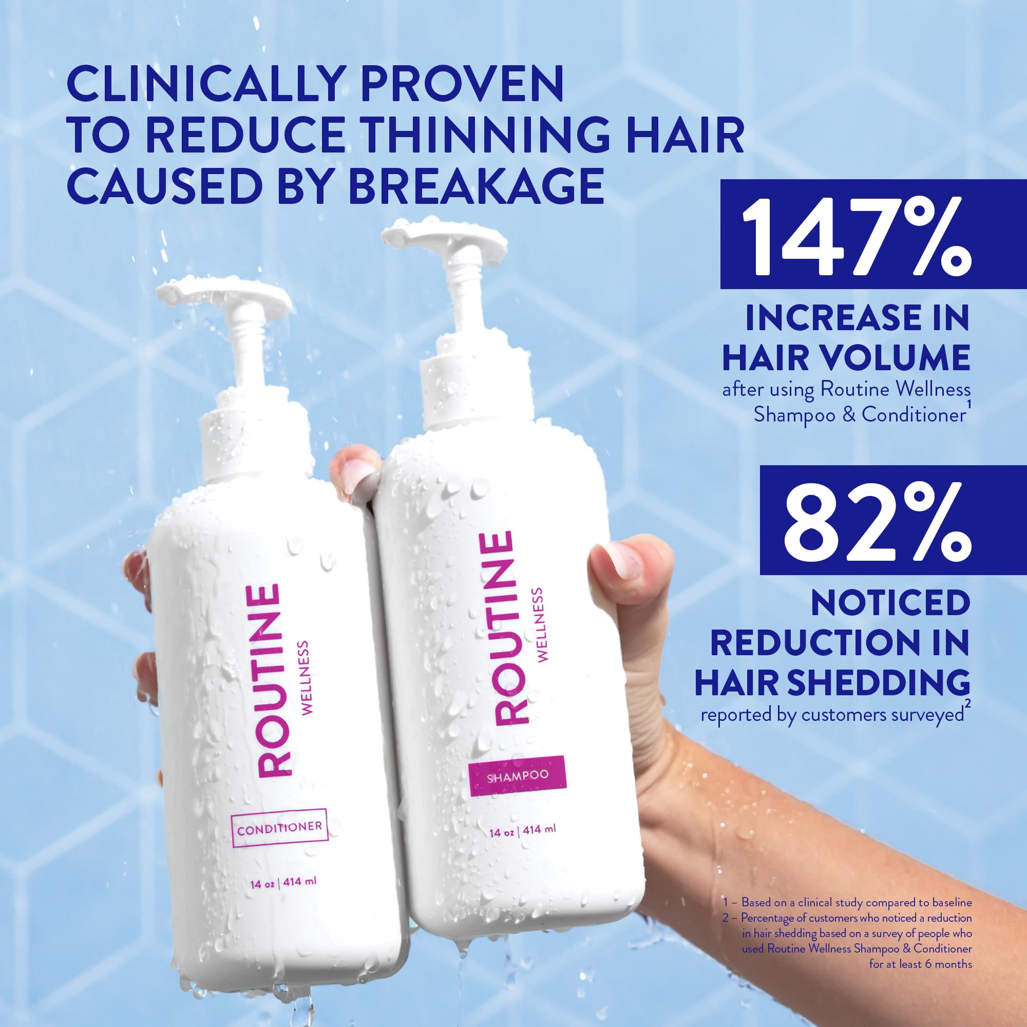 Routine Wellness anti-thinning conditioner bottle indicating smooth, stronger strands