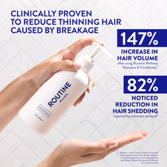Routine Wellness Anti-Thinning Deep Conditioner bottle with pump reflects easy dispensing
