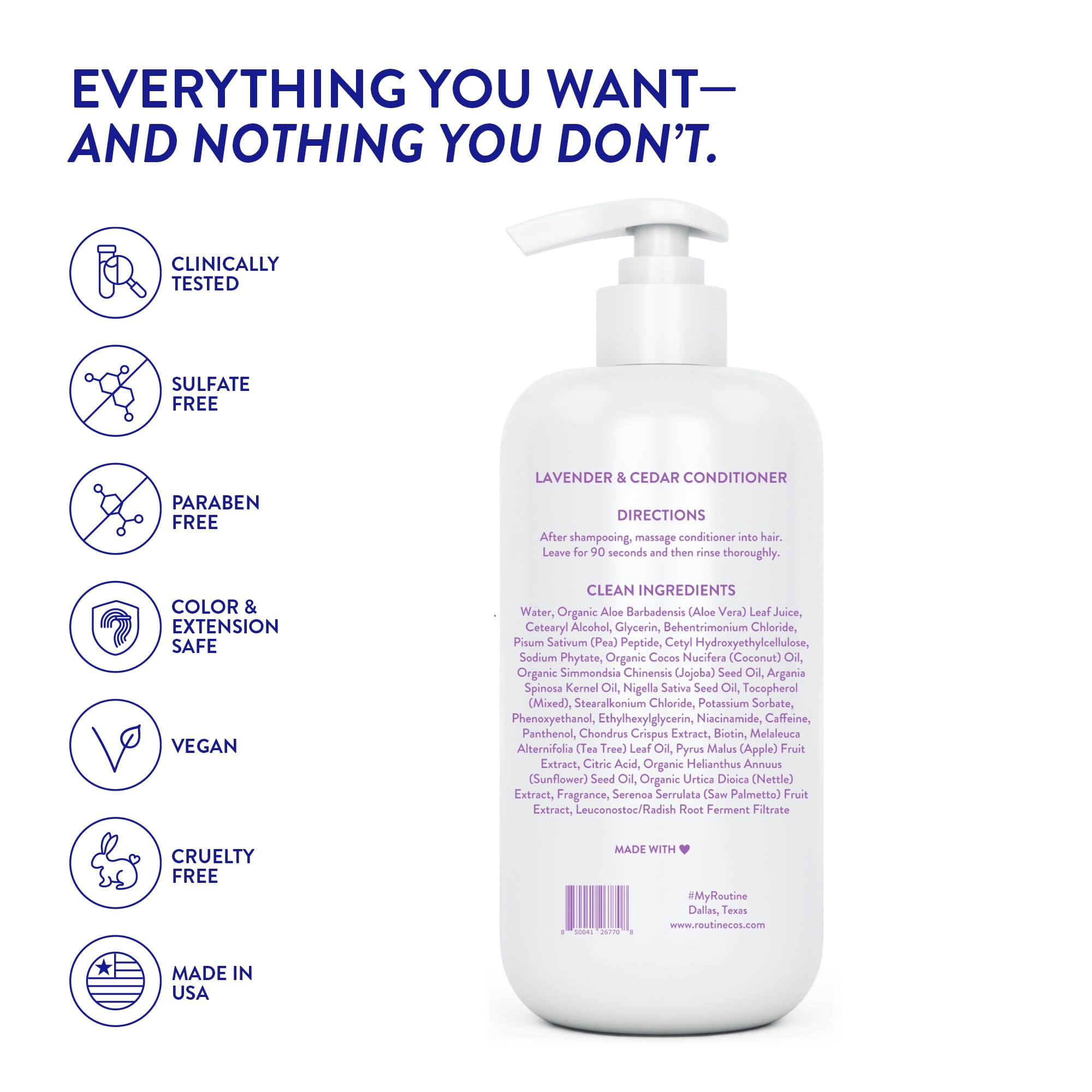 Routine Wellness Lavender Cedar conditioner applied to hair after wash for silky, manageable results