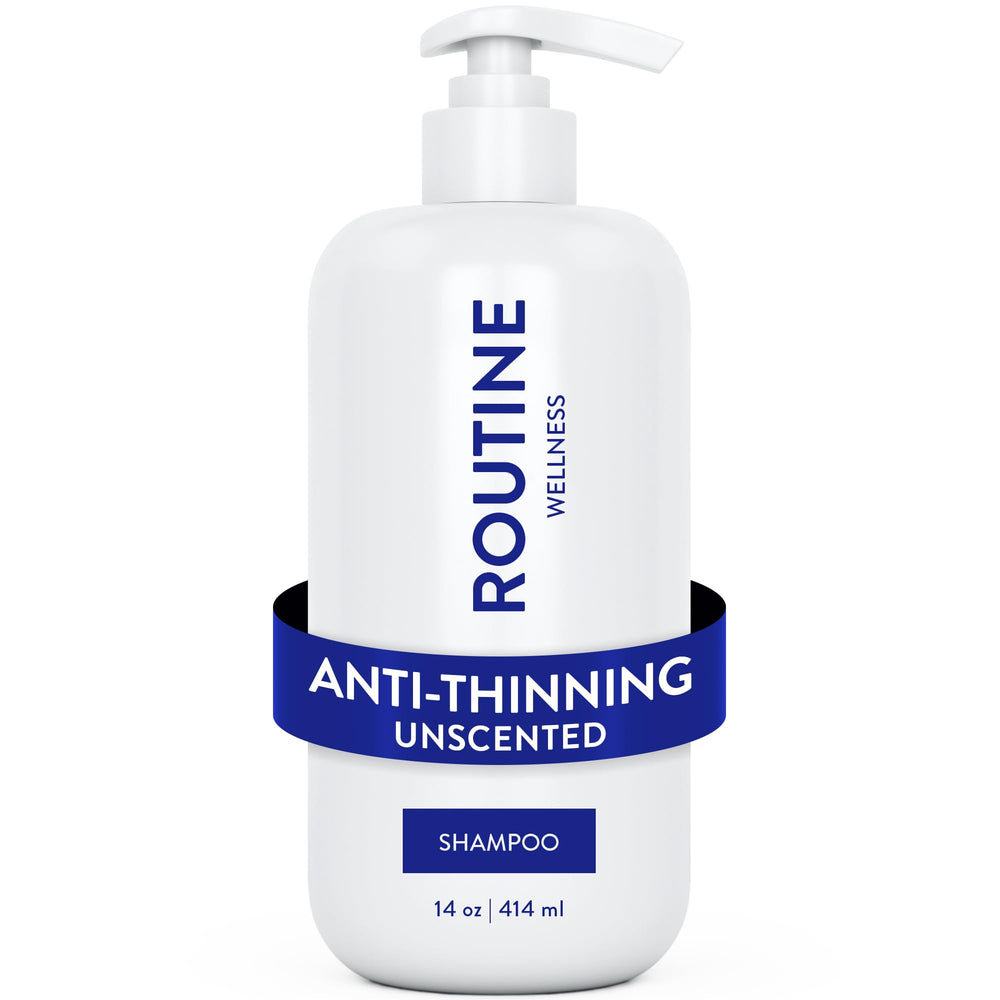 Routine Wellness anti-thinning shampoo bottle front unscented formula for fuller-looking hair