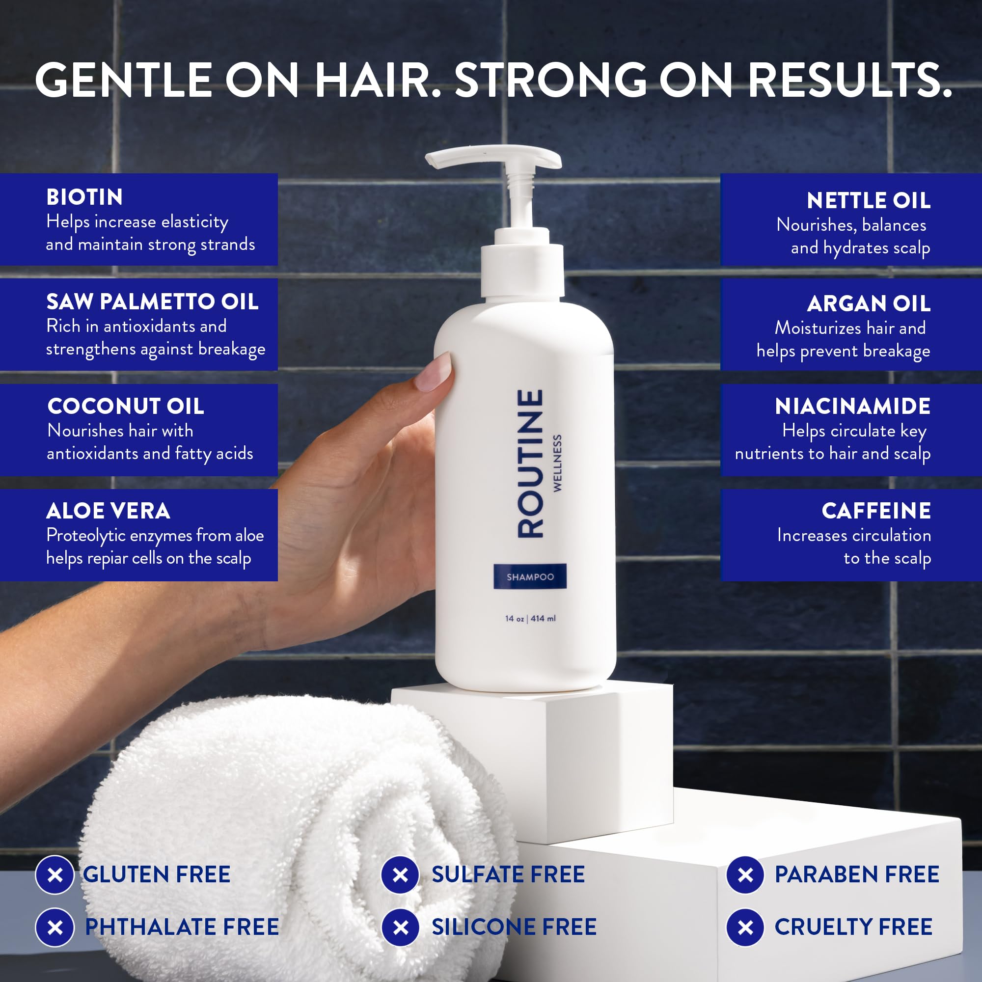 Routine Wellness biotin-dht-blocker ingredients highlight nourishing oils that support a healthy scalp.