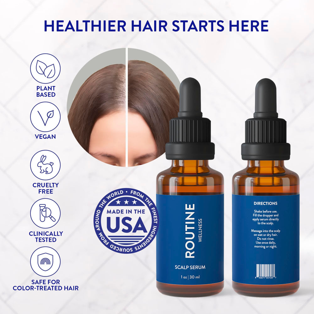 Routine Wellness scalp serum application on scalp demonstrates quick, no-rinse routine for busy mornings