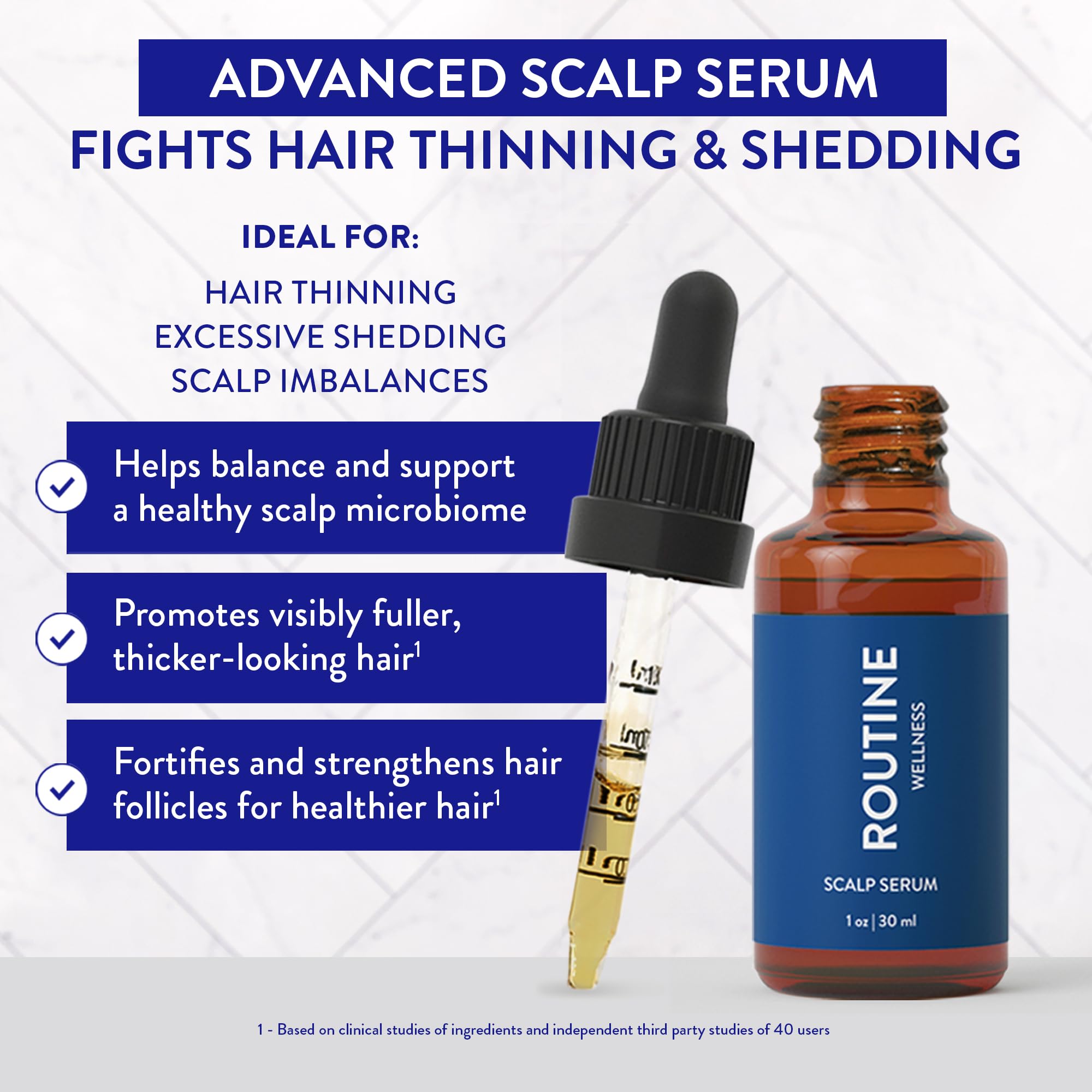 Routine Wellness scalp serum dropper highlights fast-absorbing texture for non-greasy styling