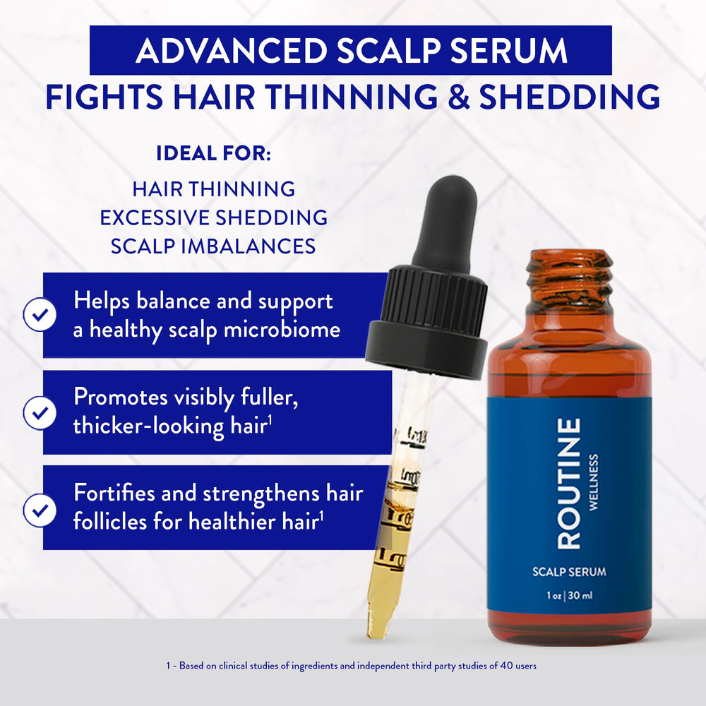 Routine Wellness scalp serum dropper highlights fast-absorbing texture for non-greasy styling