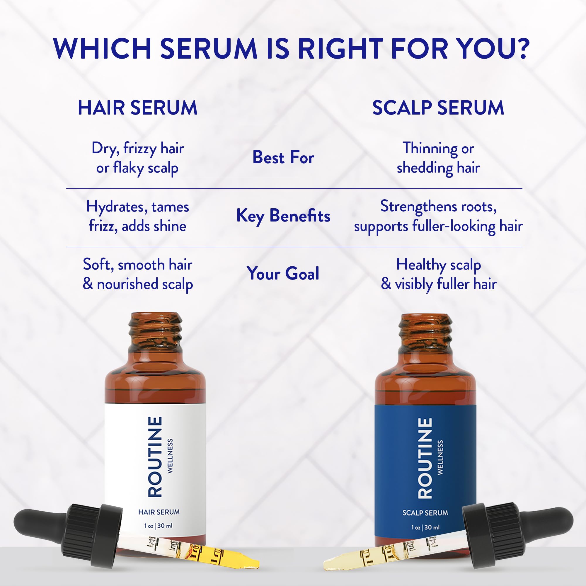 Routine Wellness scalp serum on hair root illustrates lightweight finish that leaves hair feeling clean and touchable