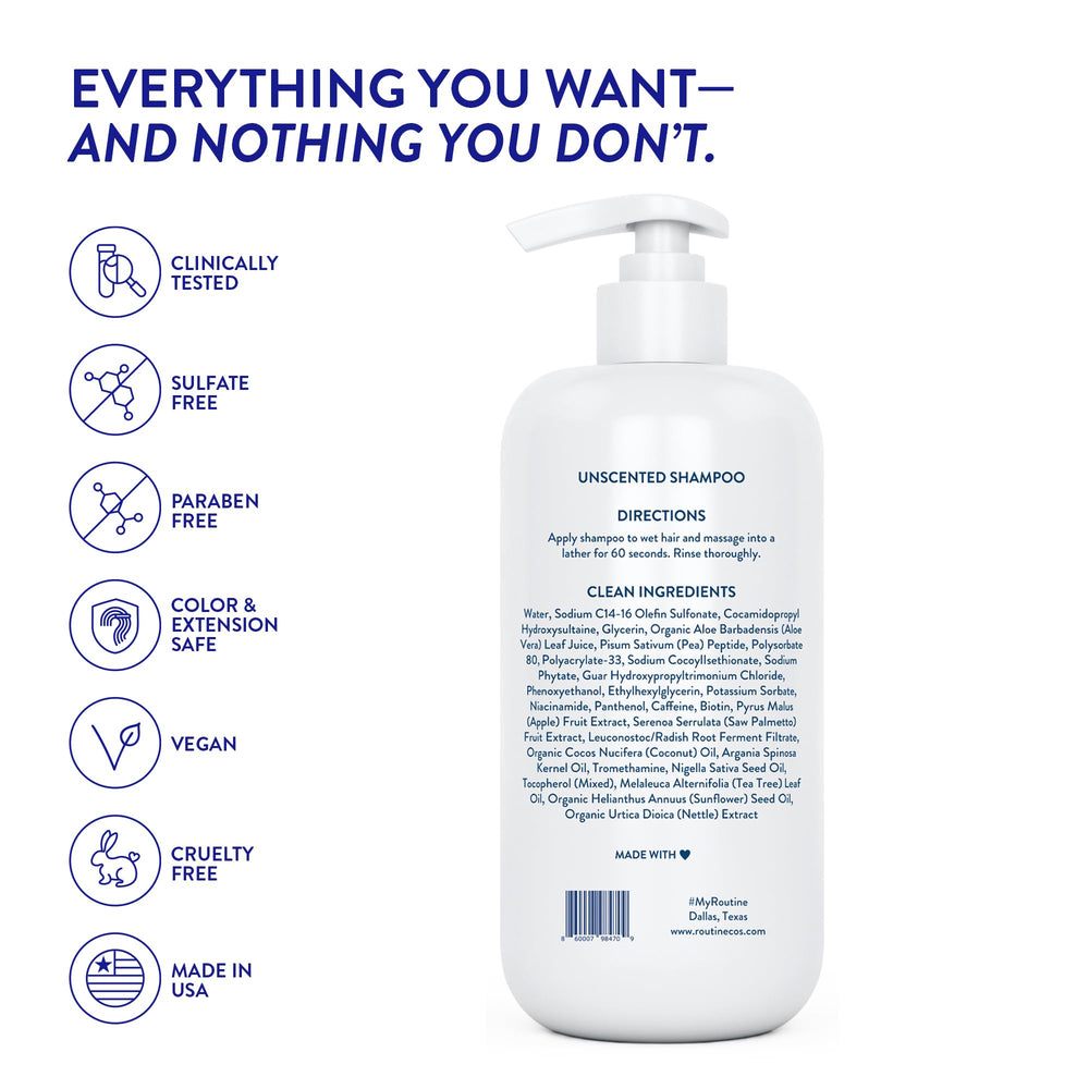 Routine Wellness shampoo in shower easy daily use thinning hair management