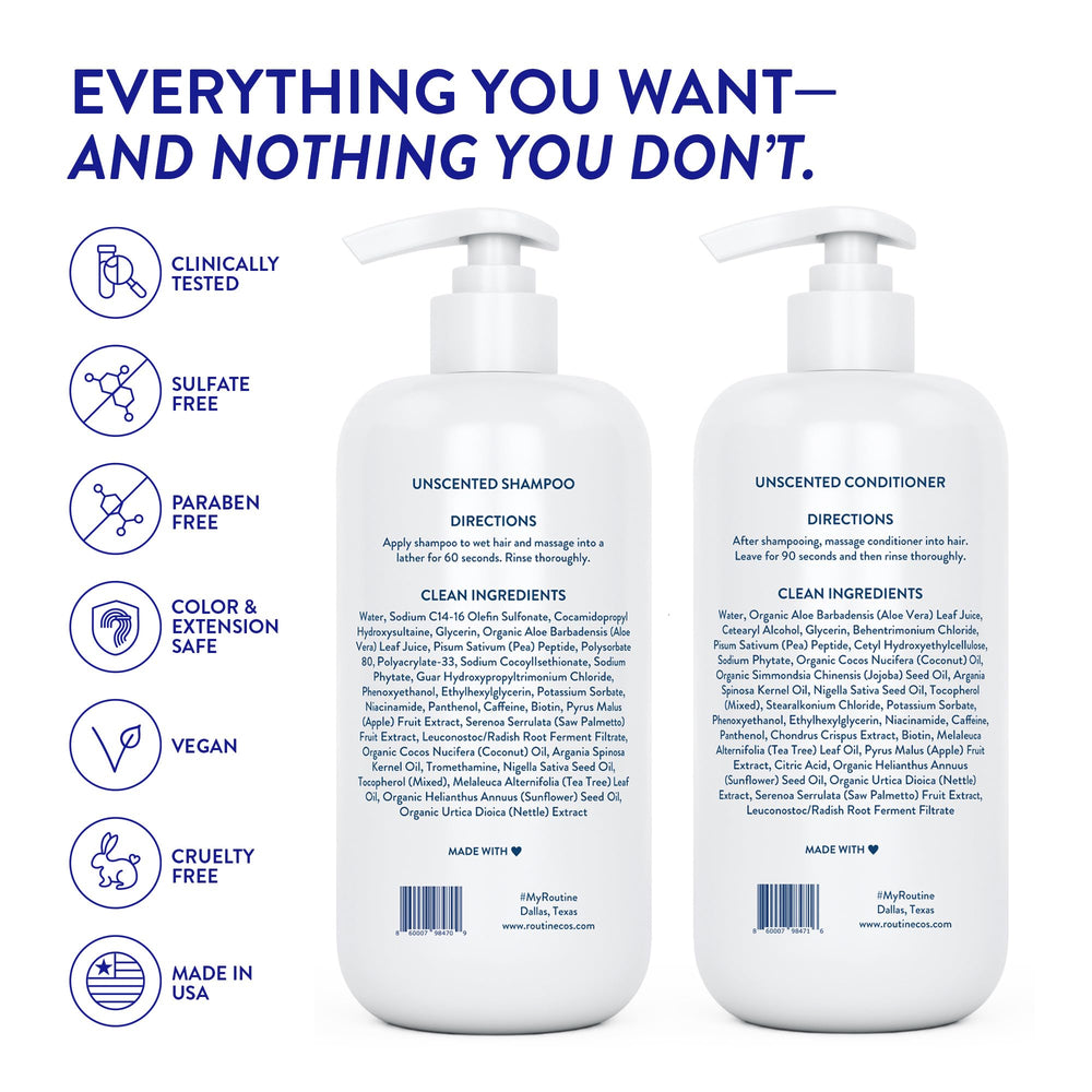 Routine Wellness unscented label detail, highlighting pH-balanced, vegan, cruelty-free formula.