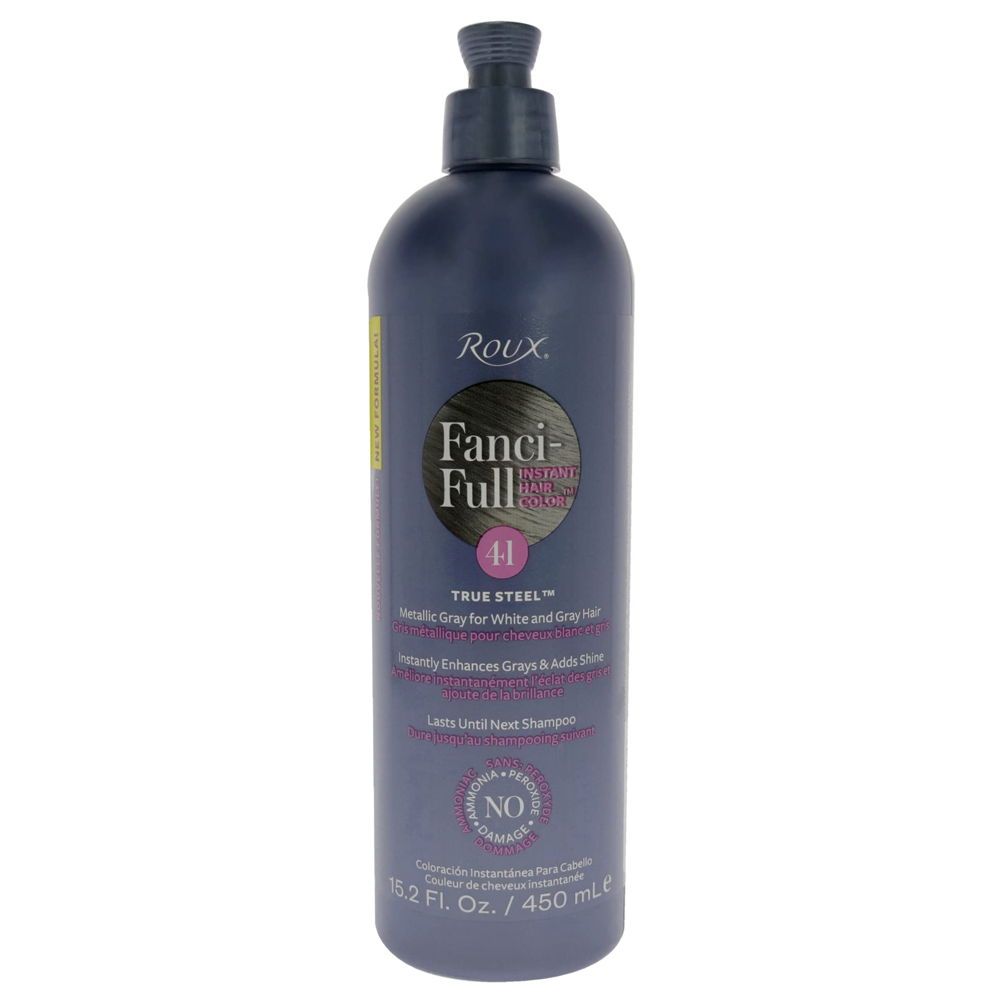 Roux Fanci-Full Rinse 41 True Steel bottle shows instant gray blending and shine.