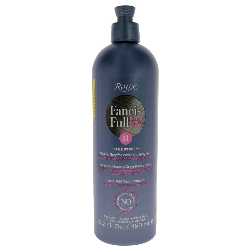 Roux Fanci-Full Rinse 41 True Steel bottle shows instant gray blending and shine.