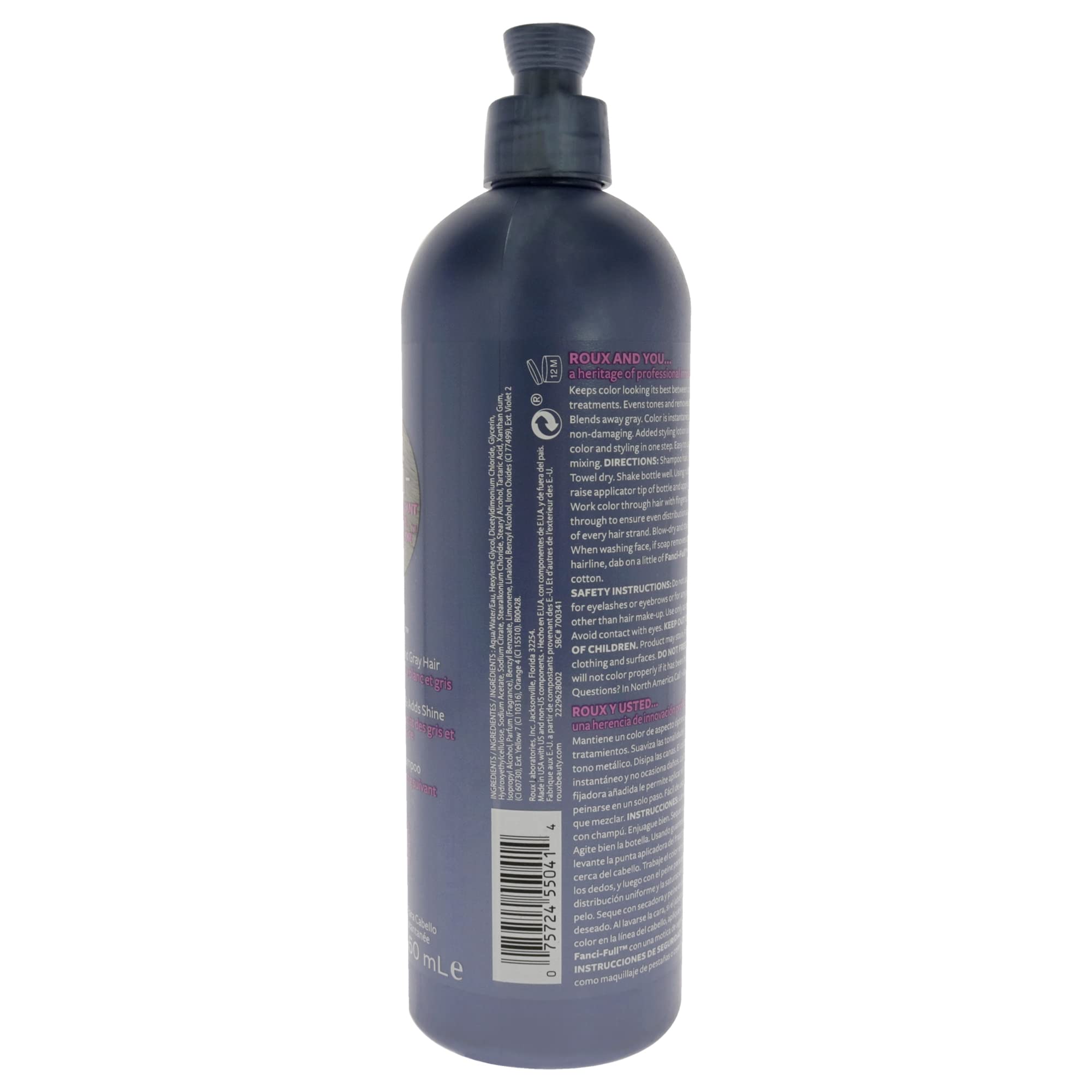 Roux Fanci-Full Rinse True Steel swatches illustrate natural shade match and healthy-looking hair.