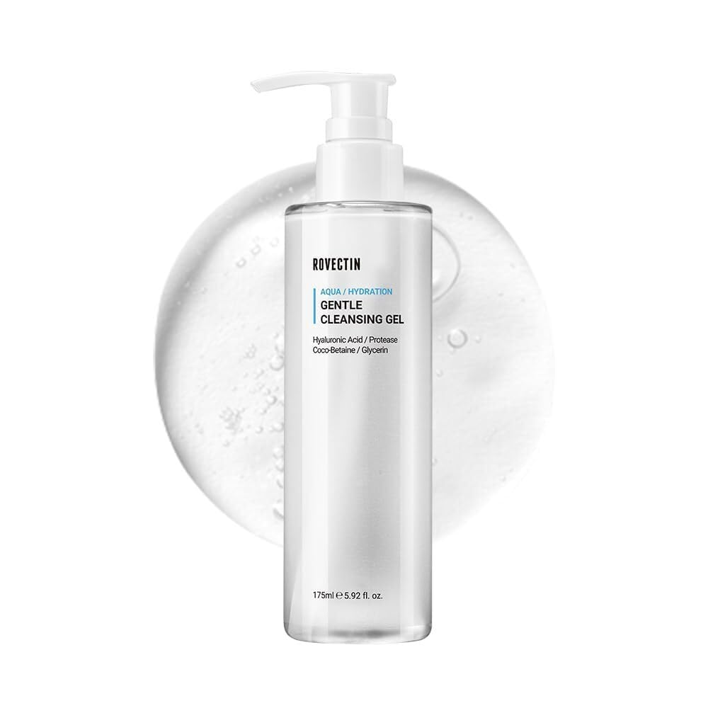 ROVECTIN Aqua Cleansing Gel bottle closeup showing gentle hydration for skin