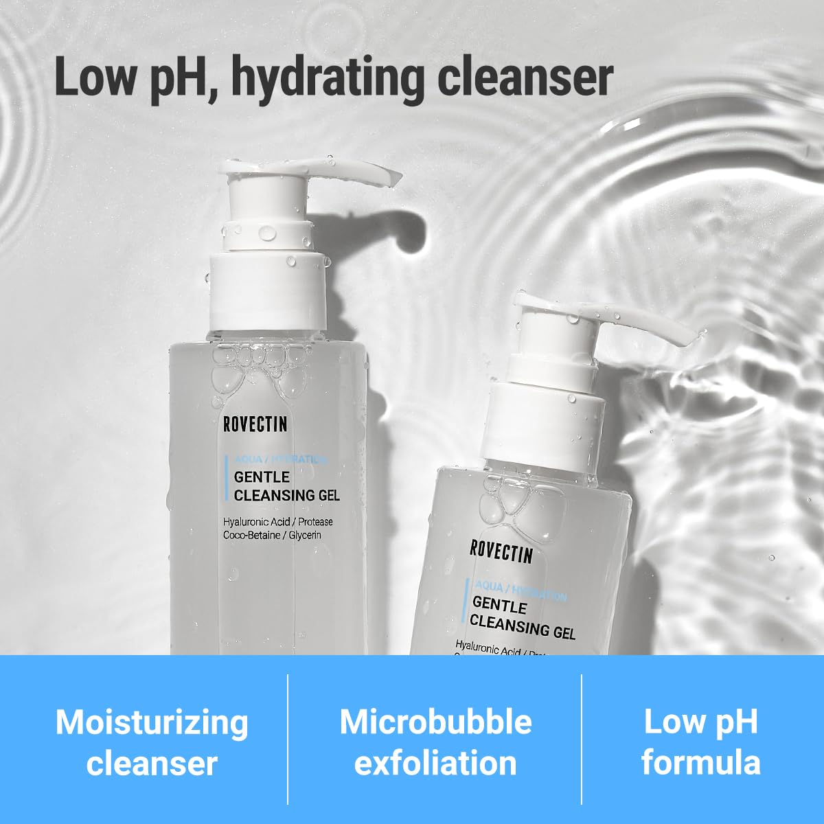 ROVECTIN Aqua Cleansing Gel pump application on skin for easy daily use