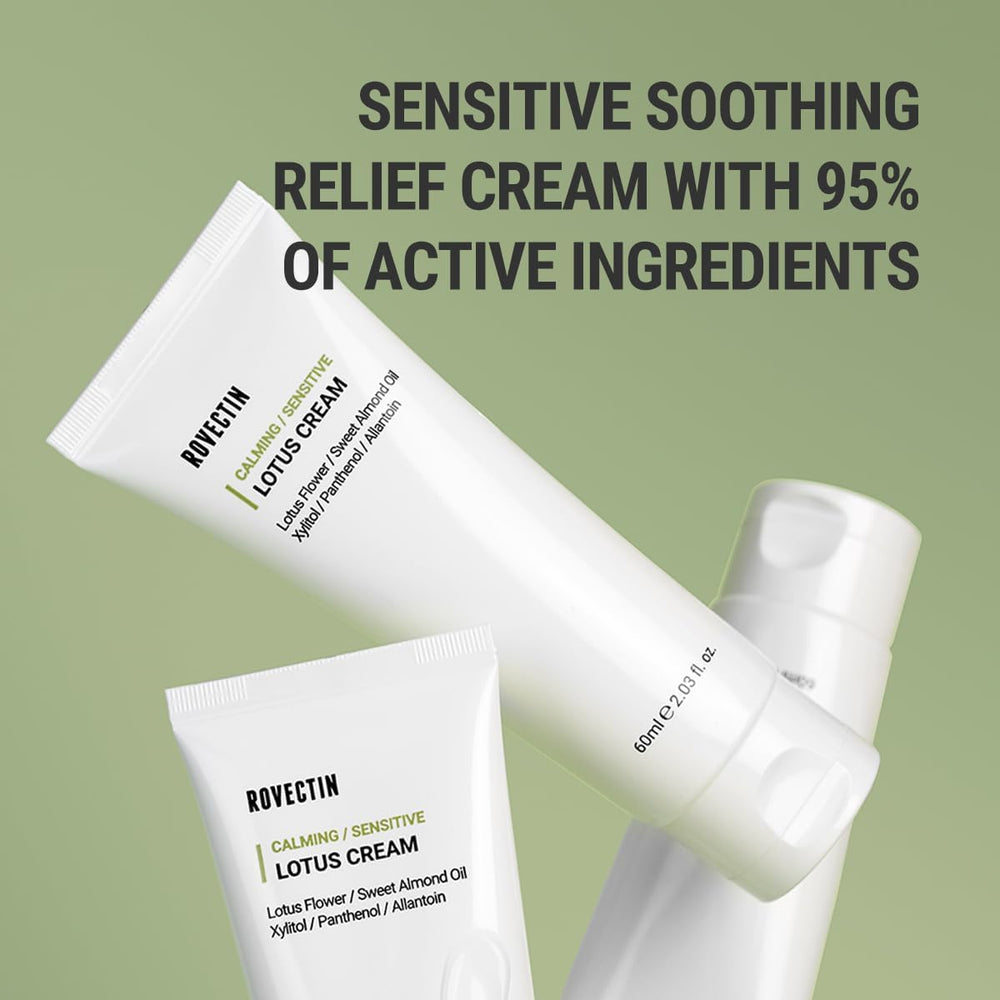 ROVECTIN Lotus Cream product next to other skincare products showing compatibility for daily routine