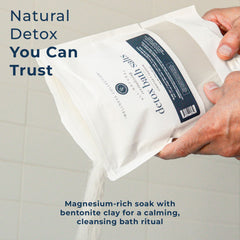 Rowe Casa Organics Detox Bath Salts in tub evokes a warm relaxation after a long day.