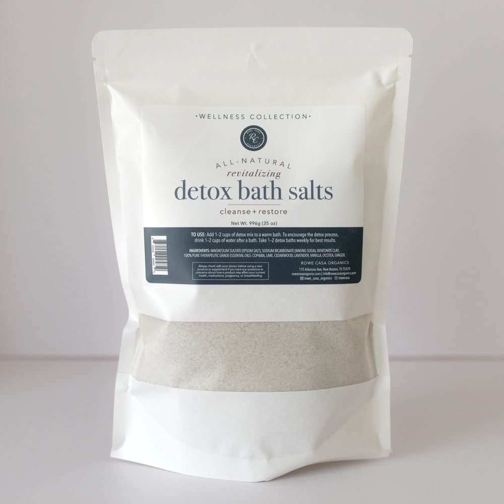 Rowe Casa Organics Detox Bath Salts spa-scene shows premium packaging and ingredients.