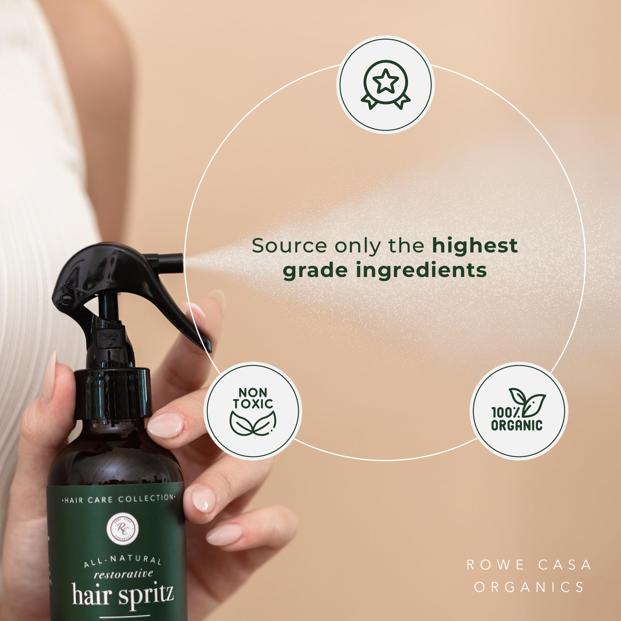 Rowe Casa Organics hair spritz ingredients rosemary highlight growth-supporting aroma.