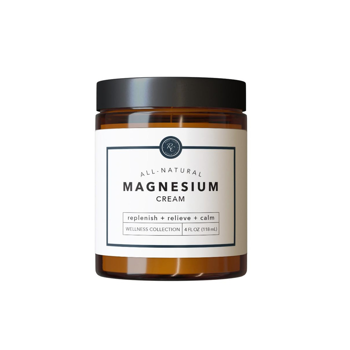 Rowe Casa Organics magnesium cream bottle shows a calming topical formula for relaxation