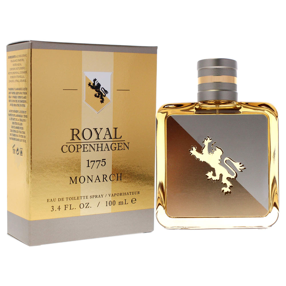 Royal Copenhagen 1775 Monarch EDT close-up label shows refined ingredients and classic masculine aroma