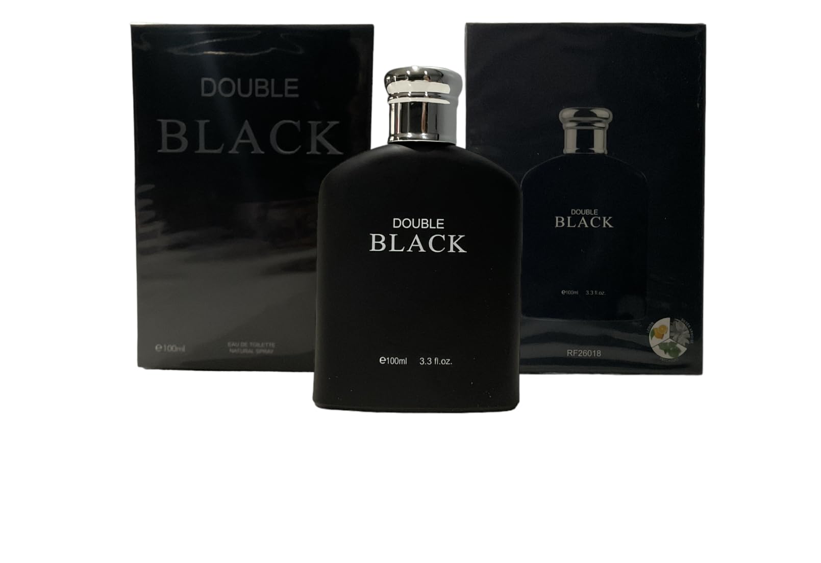 Royal Fragrance Double Black bottle front view emphasizes sleek design for gifting.