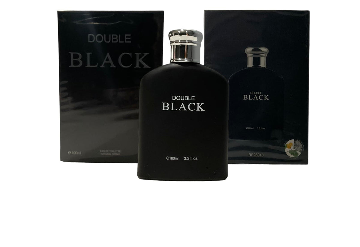 Royal Fragrance Double Black bottle front view emphasizes sleek design for gifting.