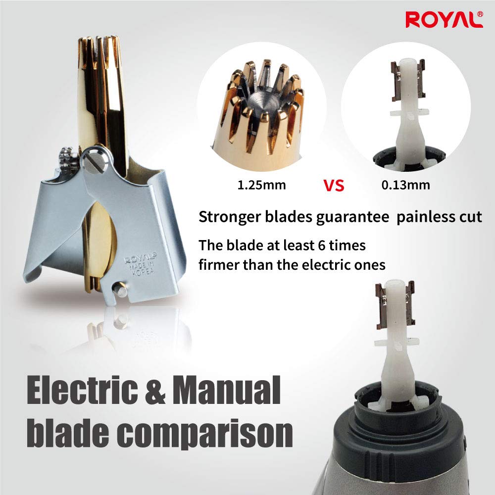 ROYAL Gold Nose Trimmer close-up blades for gentle cutting