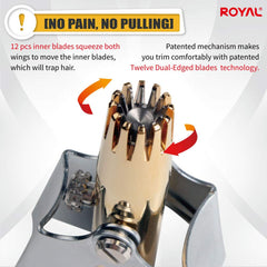 ROYAL Gold Nose Hair Trimmer patented ET-4PG mechanism close-up suggesting efficient trimming