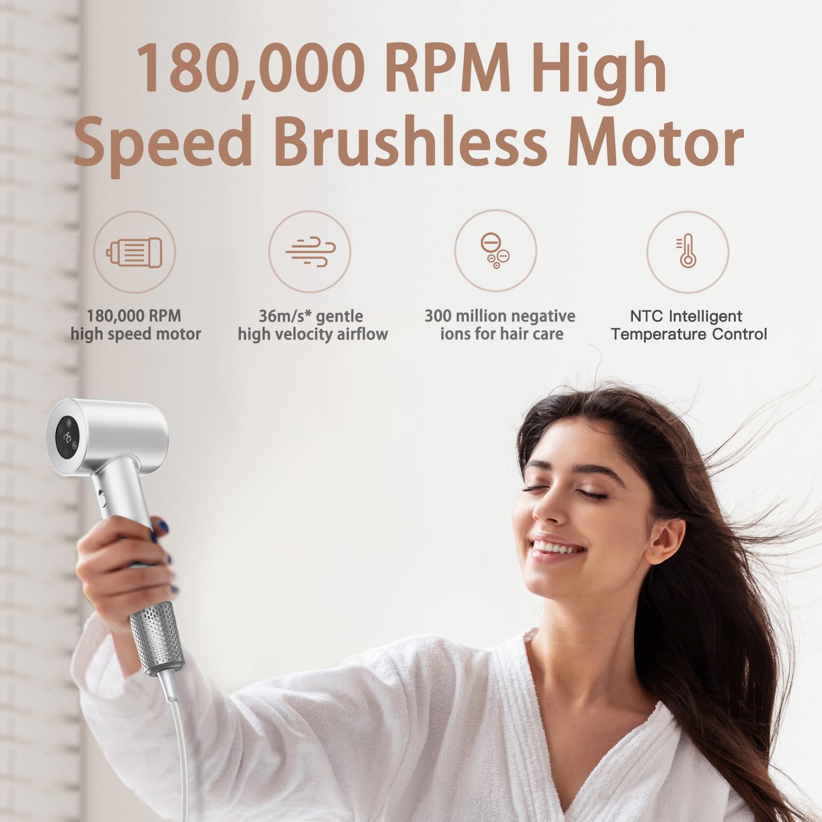 Royalstar hair dryer delivers 36mps wind for quick styling