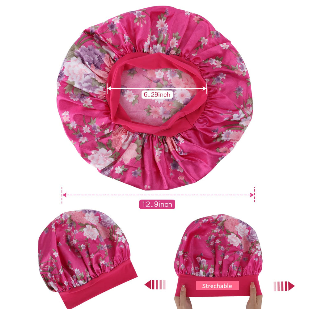 ROYBENS satin bonnet large 13-inch diameter accommodates long hair and braids.
