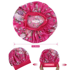 ROYBENS satin bonnet large 13-inch diameter accommodates long hair and braids.