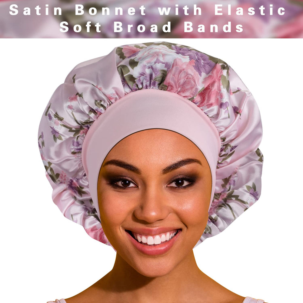 ROYBENS satin bonnet elastic-band close-up showing smooth satin