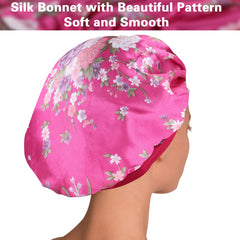 ROYBENS satin bonnet elastic-band closeup shows broad band for a comfy, non-tight fit.