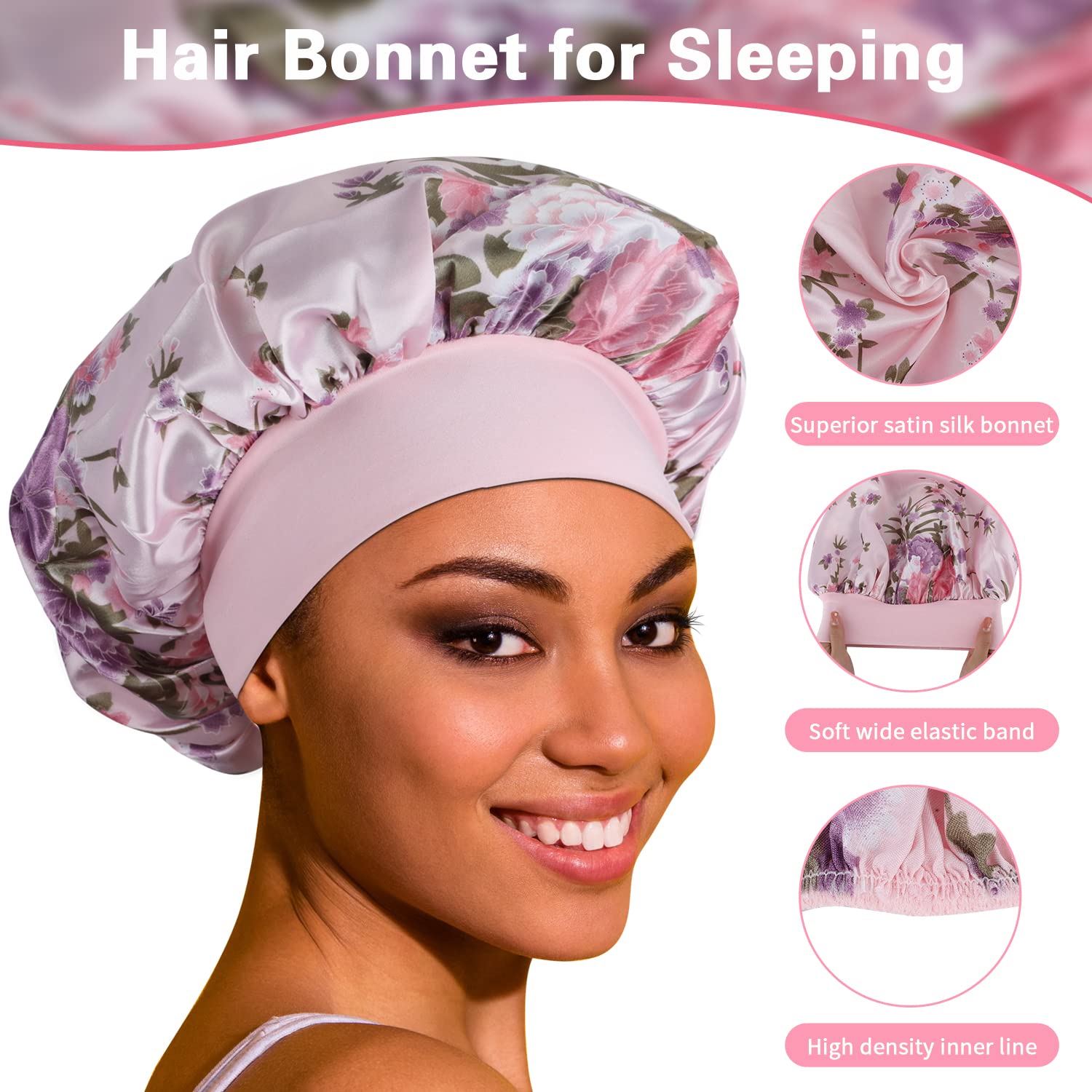 ROYBENS satin bonnet used during skincare to reduce hair friction and breakage
