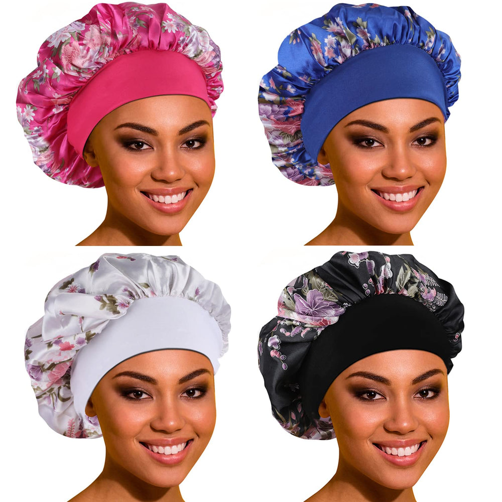 ROYBENS satin bonnet blue pack protects curls overnight with a comfortable elastic band.