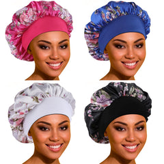 ROYBENS satin bonnet blue pack protects curls overnight with a comfortable elastic band.