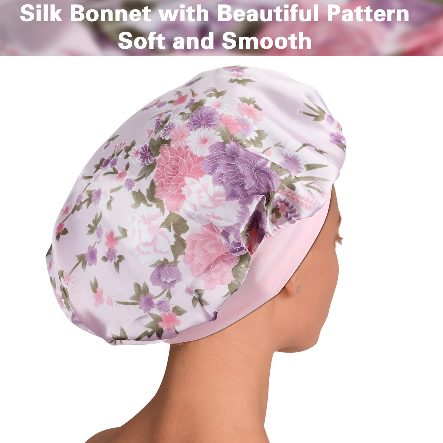 ROYBENS satin bonnet close-up reveals silky fabric and vibrant color options