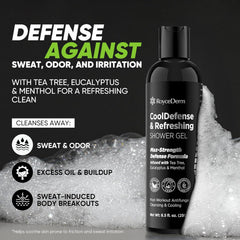Roycederm label close-up shows tea tree and menthol ingredients.