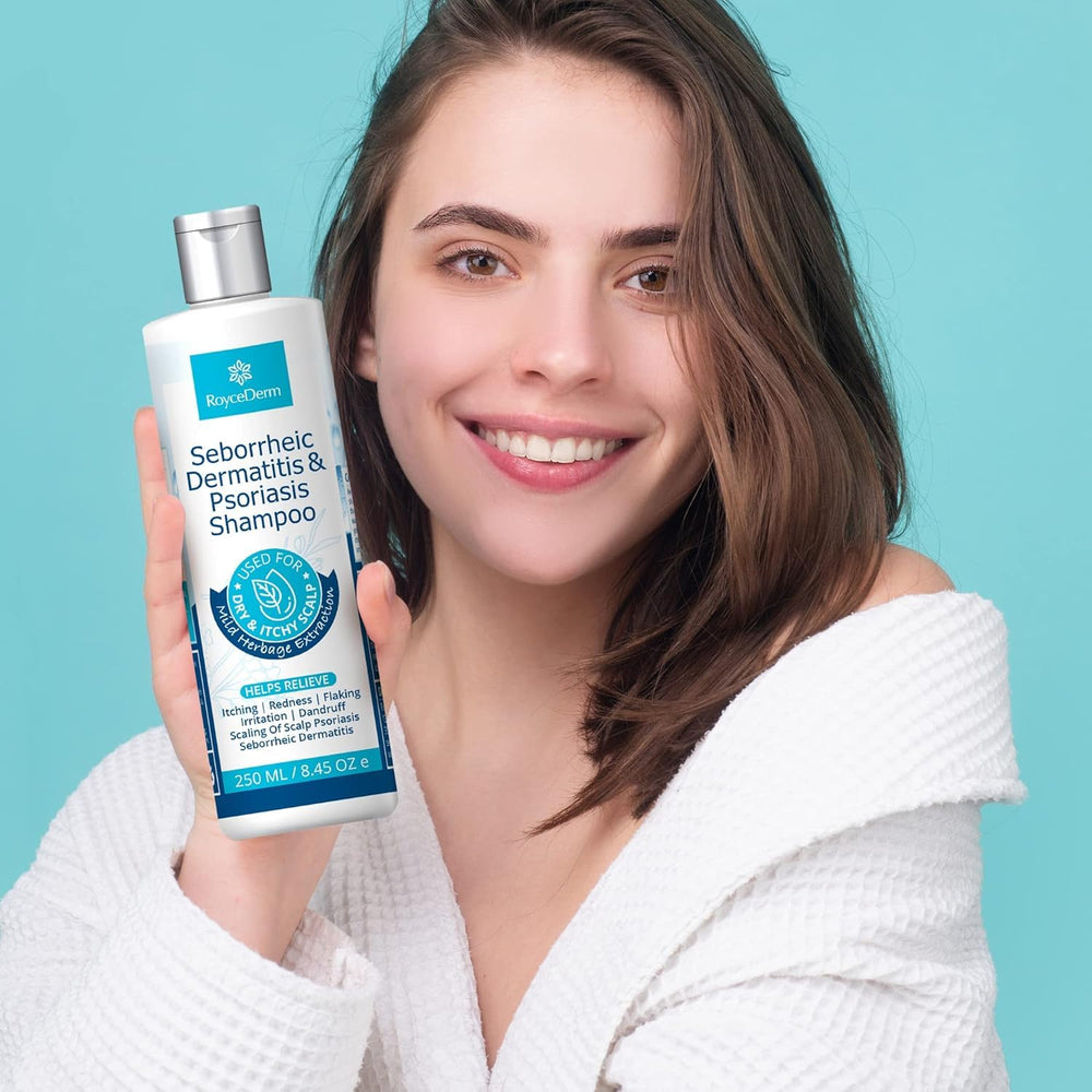 Roycederm Label closeup emphasizes dermatologist-inspired formula for healthier scalp