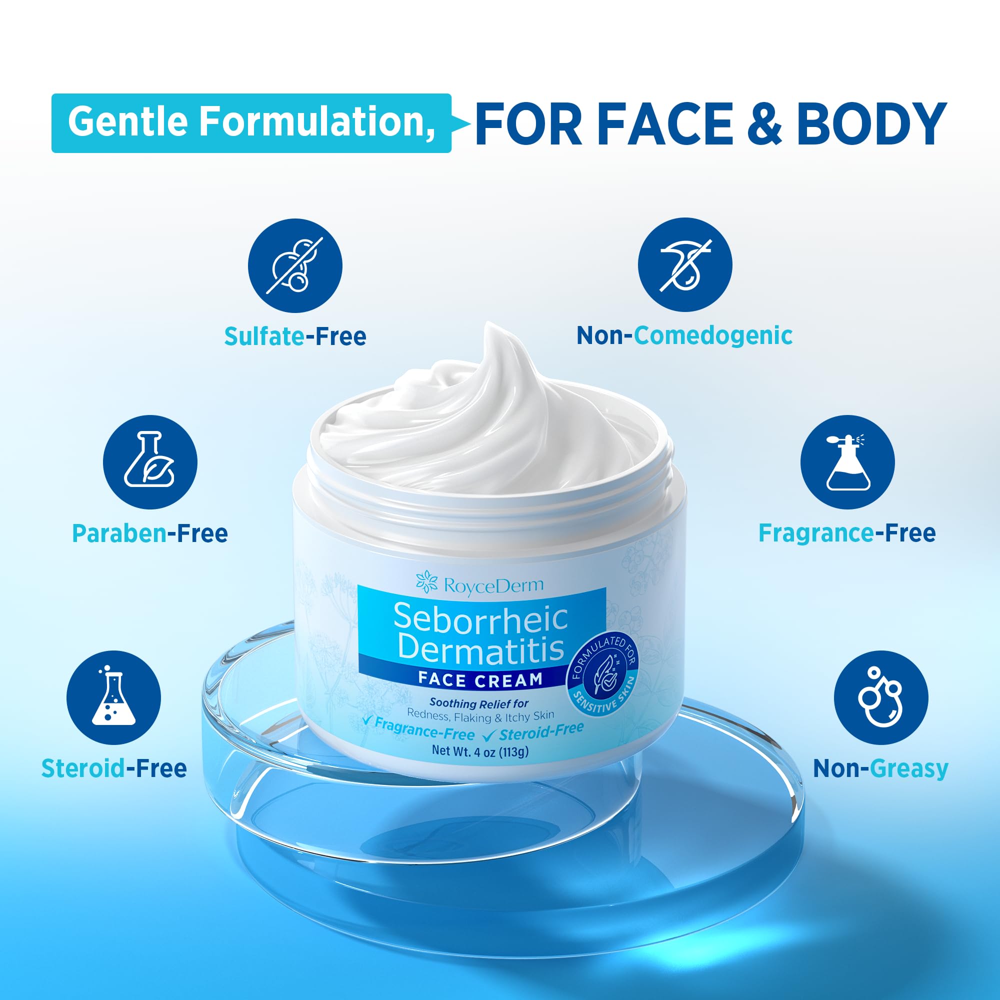 Roycederm non-greasy finish closeup illustrating quick absorption