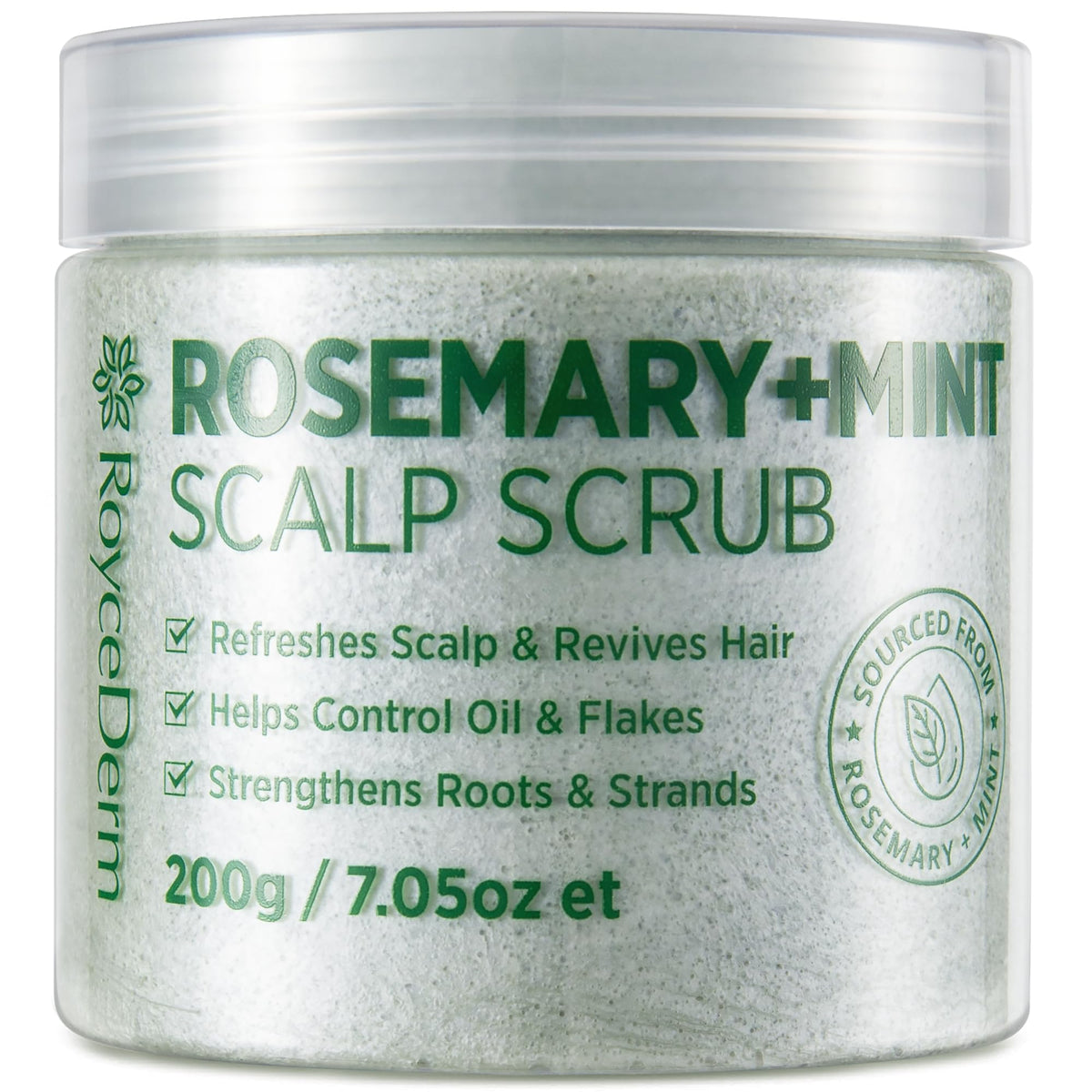 RoyceDerm Rosemary Mint Scrub bottle ready for daily scalp care and exfoliation.