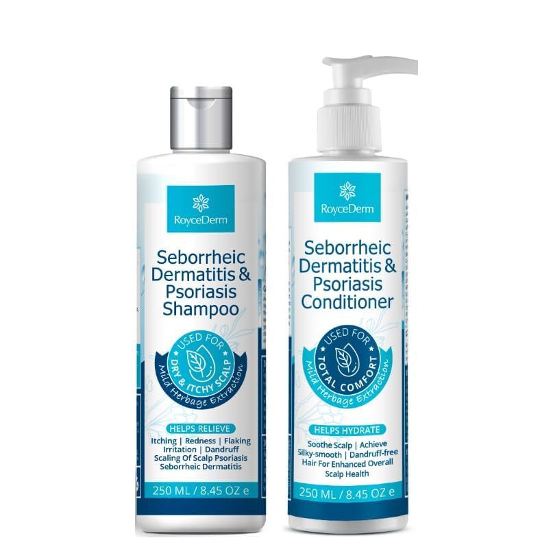 Roycederm Seborrheic Dermatitis Shampoo bottle showing herbal formula for scalp care